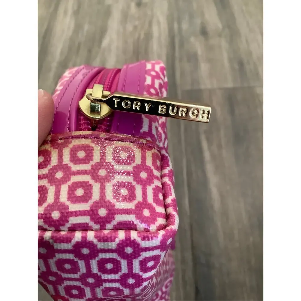 Tory Burch Pink Geometric Logo Cosmetic Case Makeup Bag Travel Pouch D23-4